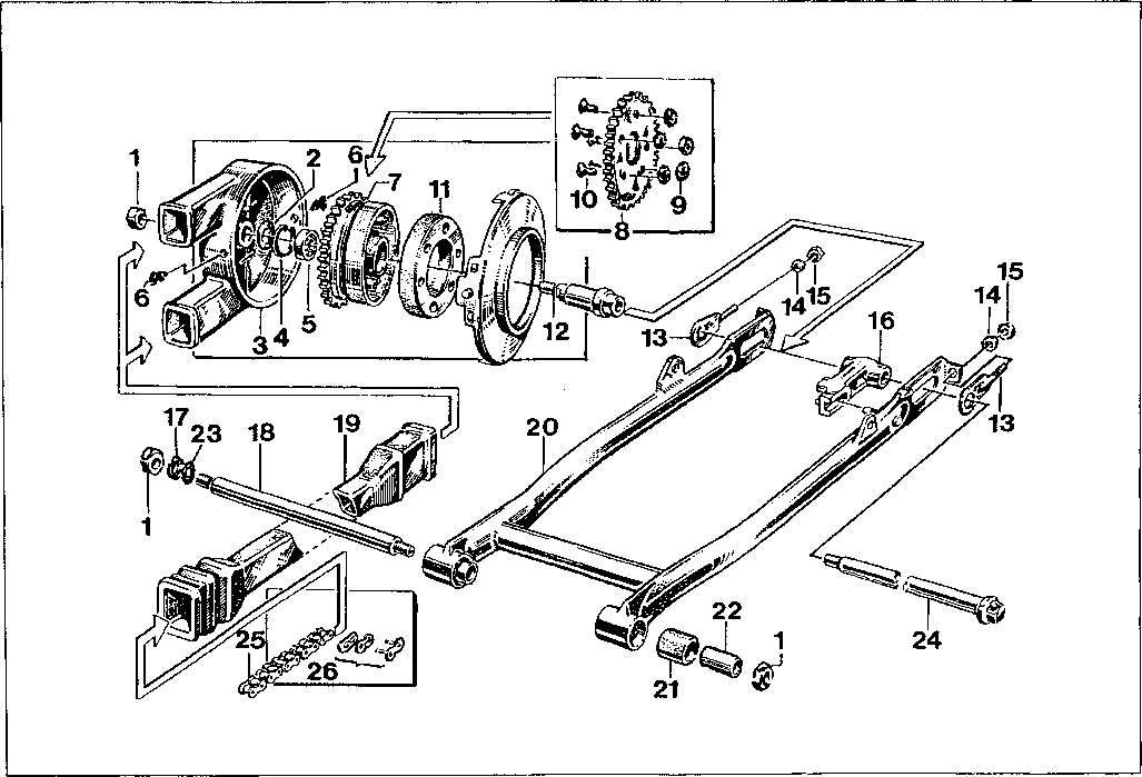 Simson S51 - Rear wheel drive, rear swingarm